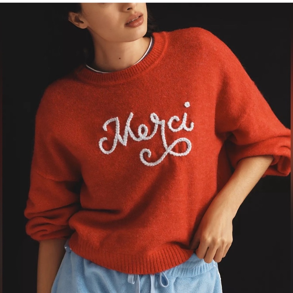 Anthropologie Sundry “merci” sweater NWOT